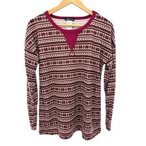 Heimish USA Fair‎ Isle Thermal Top S Burgundy Pink Long Sleeve Knit Shirt NWOT